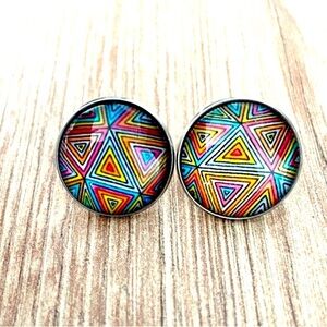 20mm Stainless Steel Geometric Print Stud Earrings, NWT